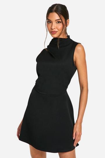 Ruched A Line Mini Dress black