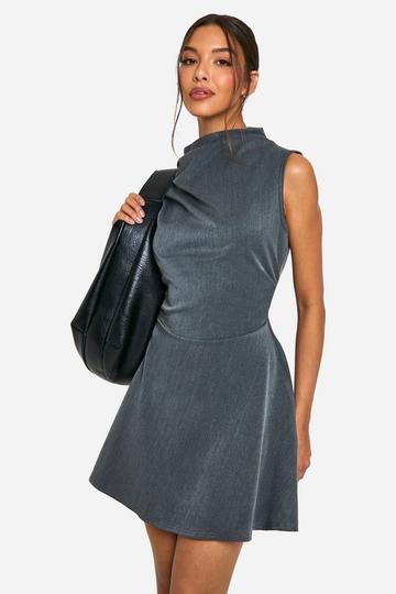 Ruched A Line Mini Dress grey