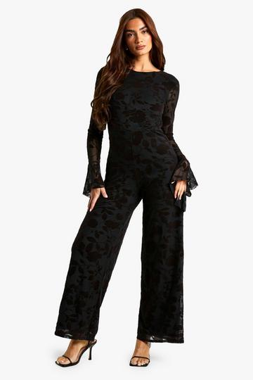 Devore Flare Low Back Jumpsuit black