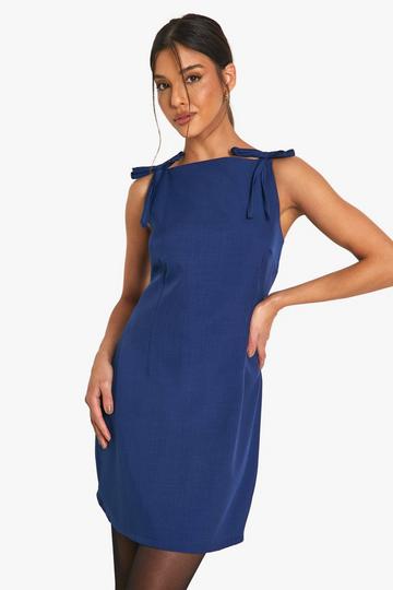 Bow Shoulder Tailored Mini Dress navy