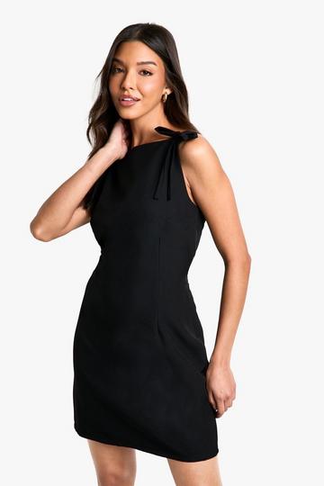 Black Bow Shoulder Tailored Mini Dress