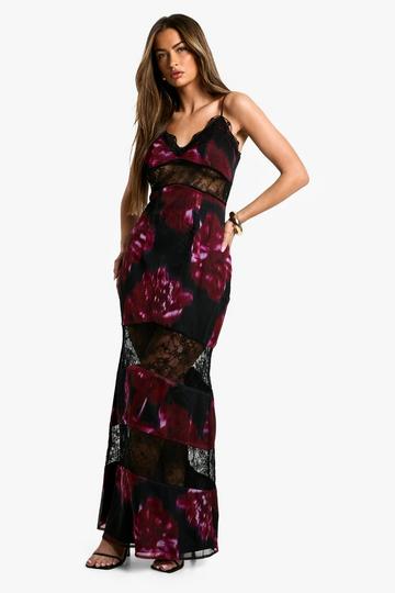 Dark Floral Lace Maxi Dress black