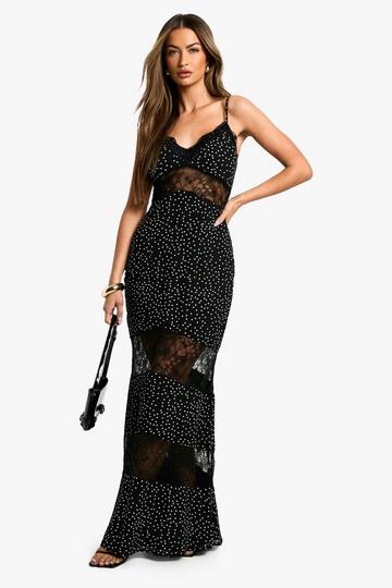 Polka Dot Lace Maxi Dress black