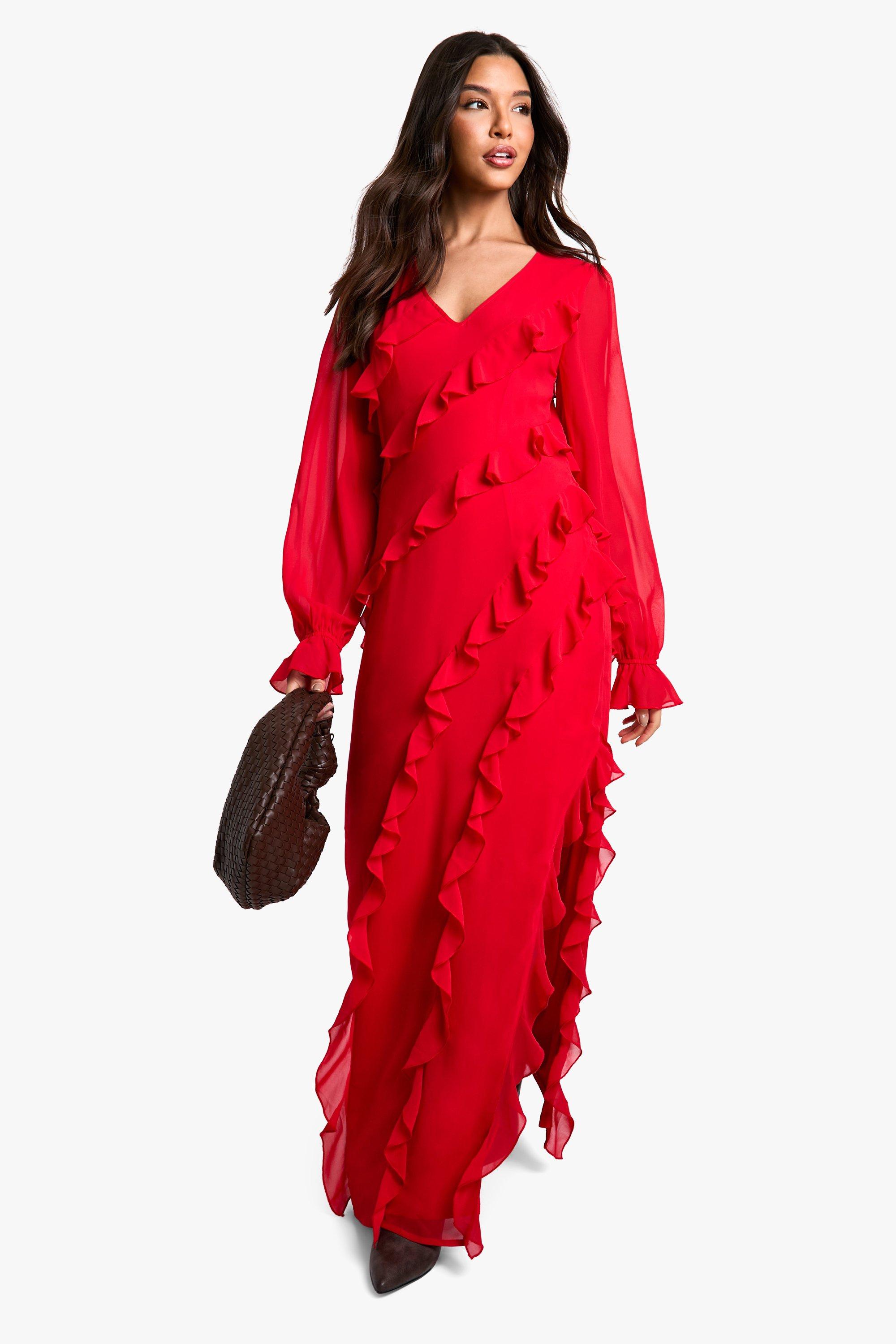 Boohoo red maxi dress clearance