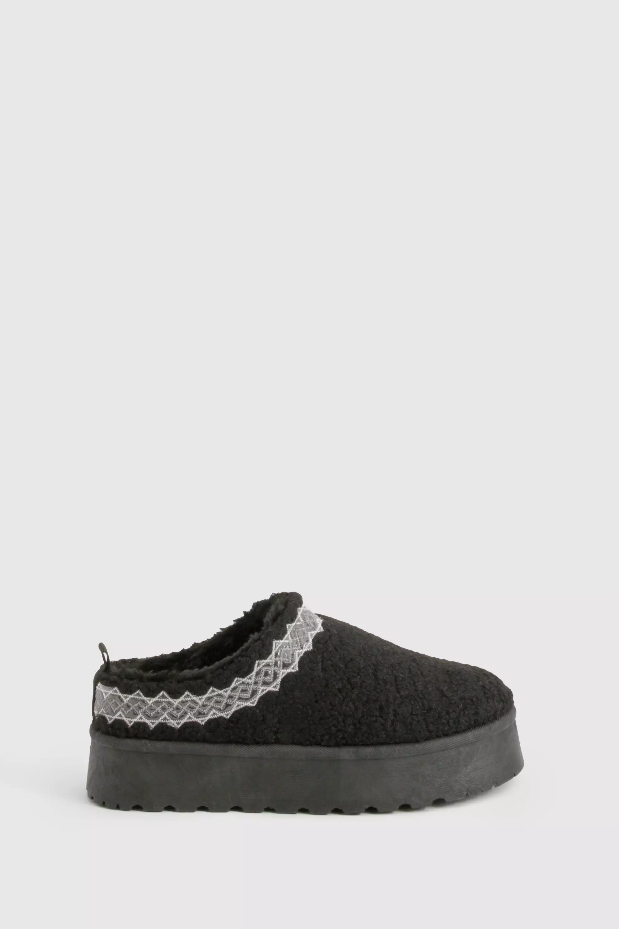 Black Borg Embroidered Detail Cosy Mules  صورة بديلة