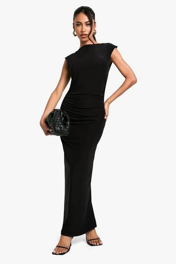 Black Slinky Ruched Midaxi Dress