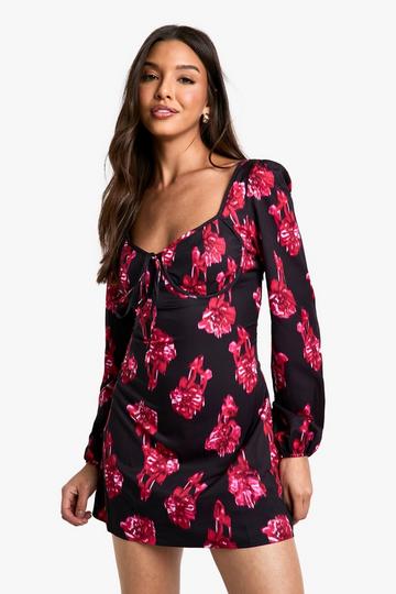 Melkmeisjes Mini Jurk Met Wazige Bloemen black