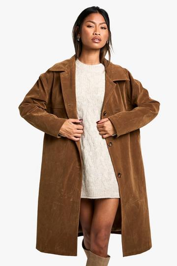 Vintage Look Suede Trench Coat tan