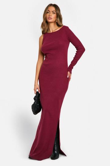 Geborstelde Geribbelde Maxi Jurk plum