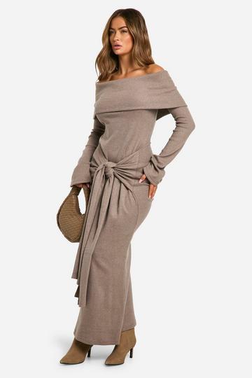 Brushed Rib Bardot Maxi Dress taupe