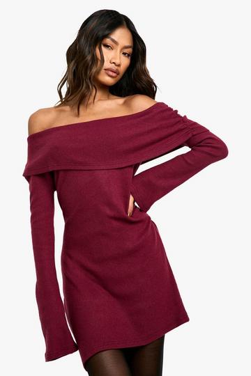 Brushed Rib Mini Long Sleeve Dress plum