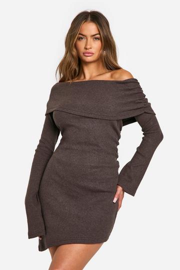 Brushed Rib Mini Long Sleeve Dress chocolate