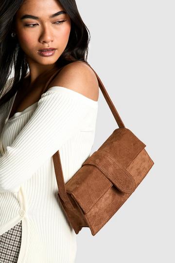 Faux Suede Structured Shoulder Bag taupe