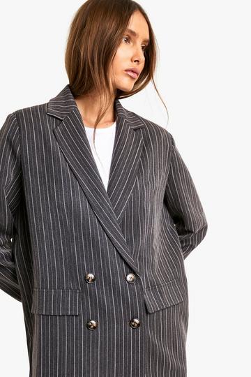 Oversized Blazer Met Krijtstrepen En Enkele Rij Knopen charcoal