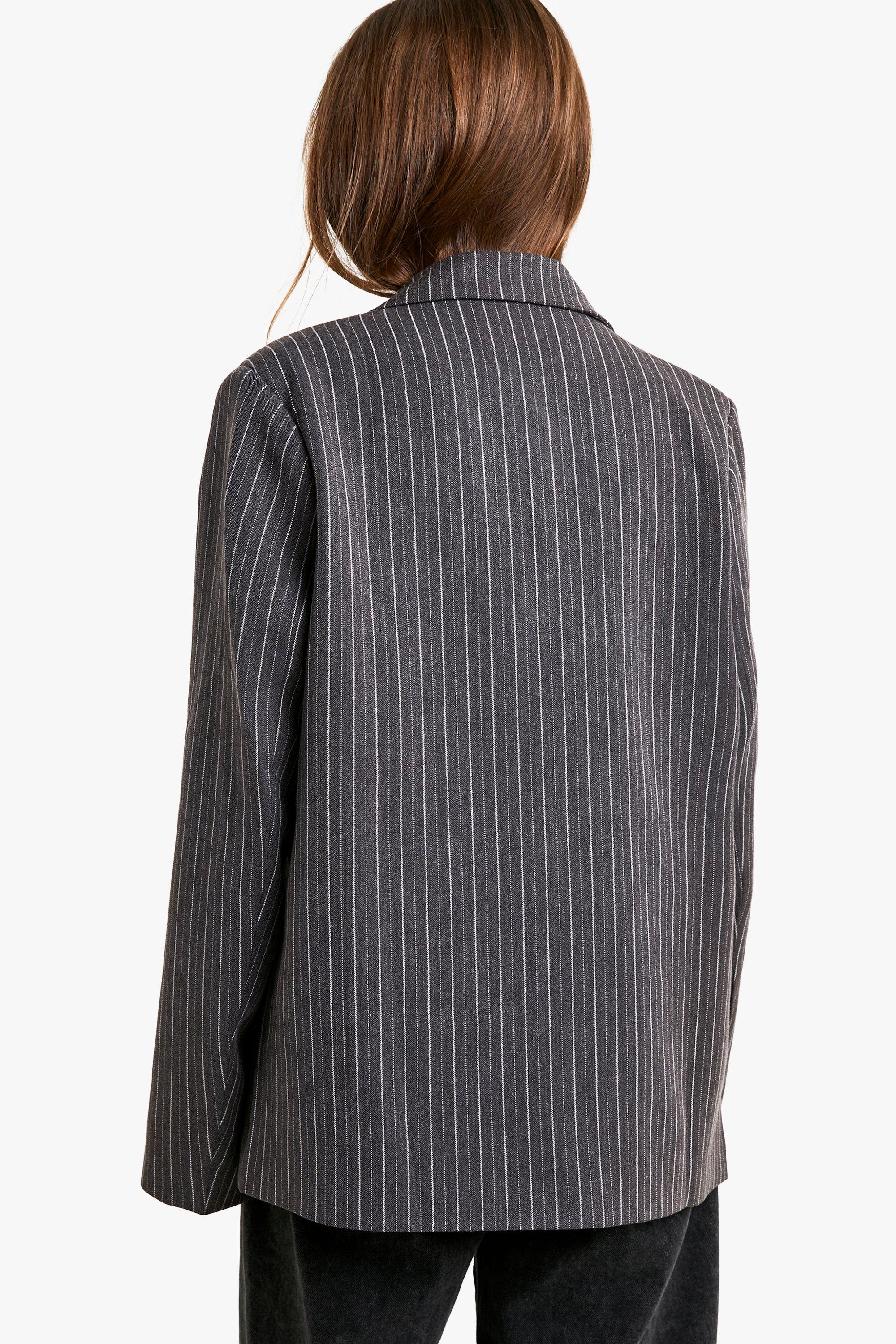 Pinstripe Oversized Double Breasted Blazer | boohoo USA Pinstripe Oversized Double Breasted Blazer | boohoo USA