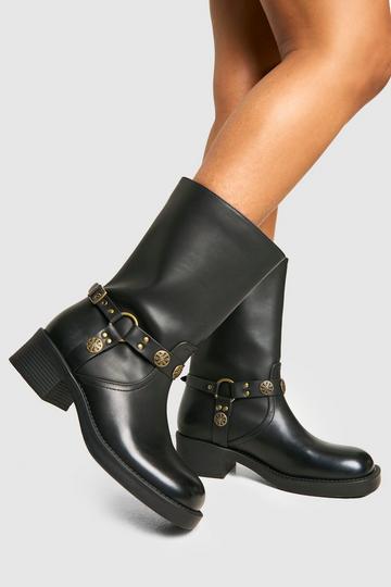 Western Style Buckle Detail Boots black