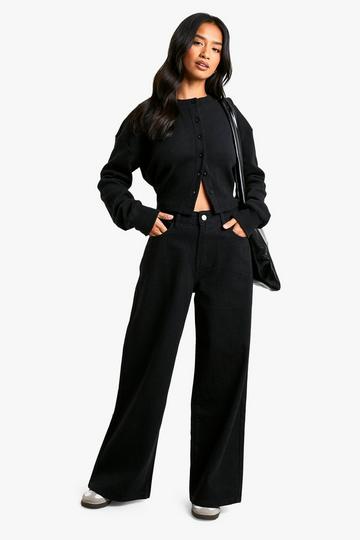 Black Petite Basic Black Wide Leg Jeans