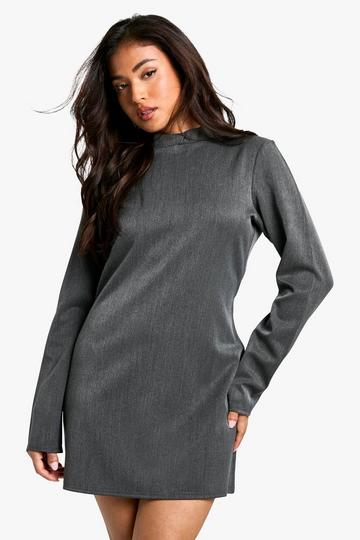 Petite High Neck Woven Tailored Shift Dress charcoal