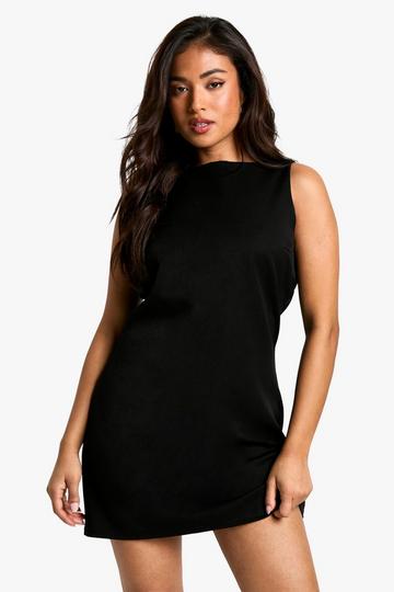 Petite Slash Neck Woven Tailored Shift Dress black