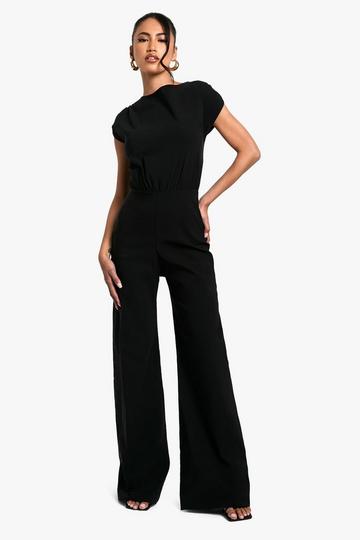 Getailleerde Geplooide Wide Leg Bengaline Jumpsuit black