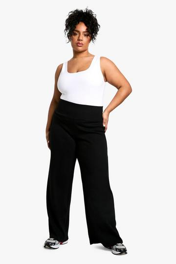 Boohoo Basics Plus Heavy Rib Wide Leg Trouser black