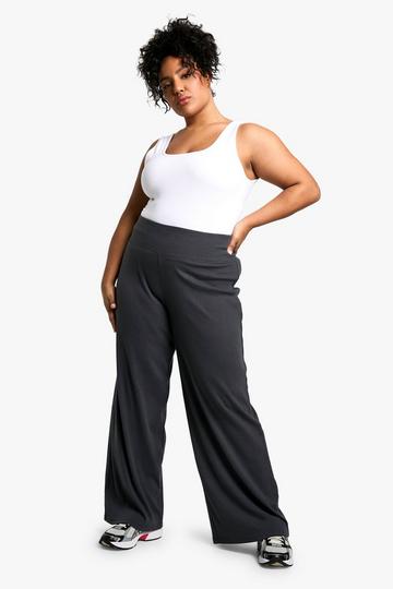 Plus heavy rib wide leg trouser charcoal