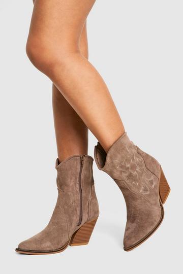 Embroidered Western Ankle Boots taupe