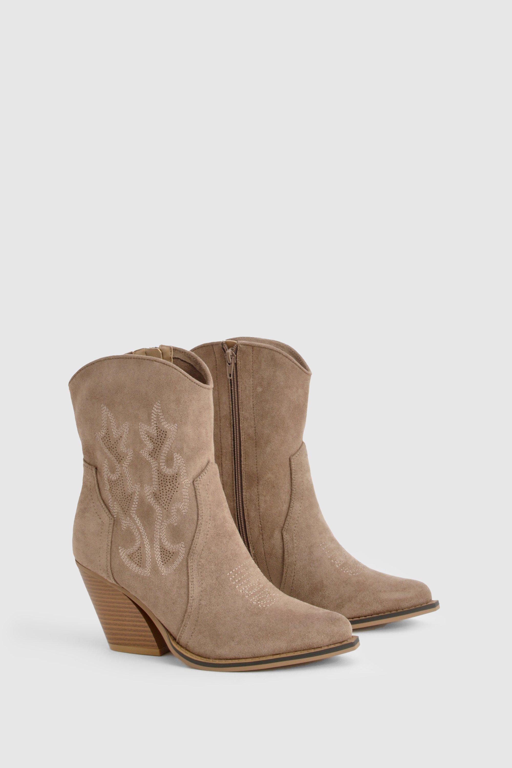 boohoo Women s Embroidered Suede Western Ankle Boots Natural 5
