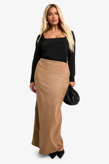 Beige Plus Suede Maxi Skirt