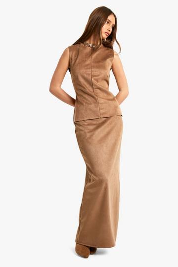 Suede Maxi Skirt beige