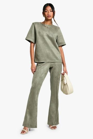 Suede Low Rise Flares khaki