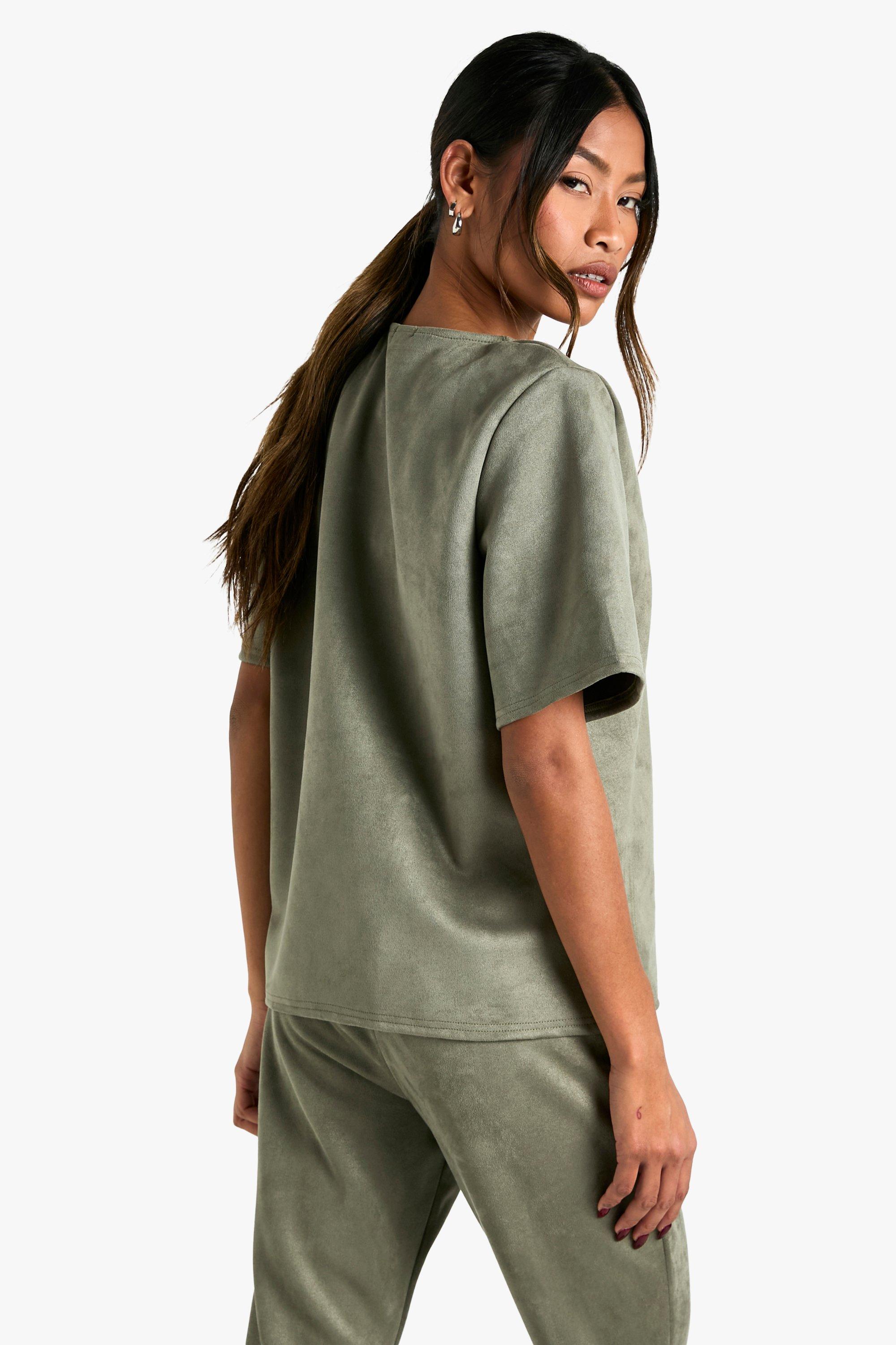 Suede Oversized Fit Shoulder Pad T shirt