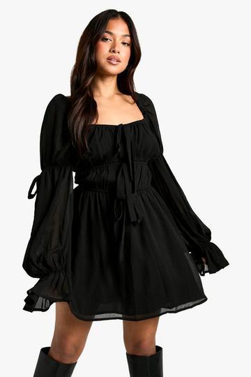 Petite Chiffon Melkmeisjes Mini Jurk black