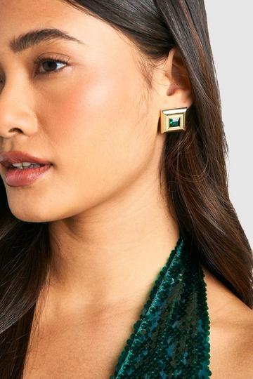 Emerald Square Stud Earrings gold