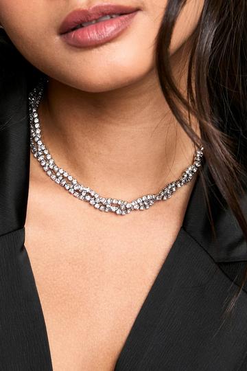 Diamante Layered Twist Necklace silver