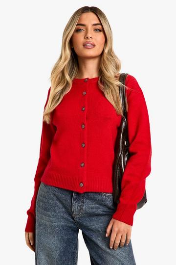 Crew Neck Fine Gauge Micro Cardigan flame red