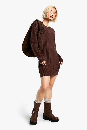 Basic Crew Neck Sweater Dress chocolate