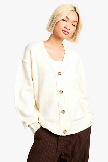 Seam Detail Soft Knit Boyfriend Oversized Cardigan ecru