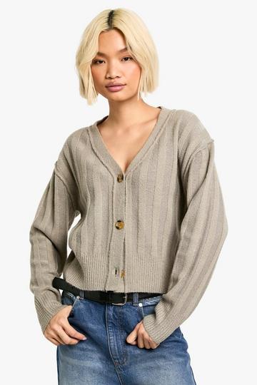 Seam Detail Soft Rib Knit Boyfriend Cardigan oatmeal