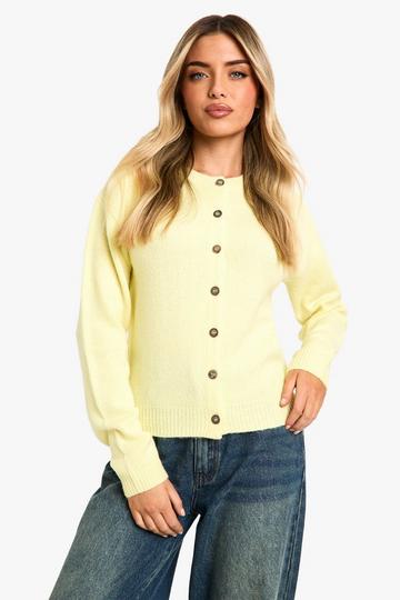 Crew Neck Fine Gauge Micro Cardigan lemon