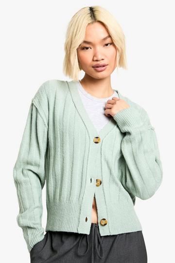 Seam Detail Soft Rib Knit Boyfriend Cardigan sage