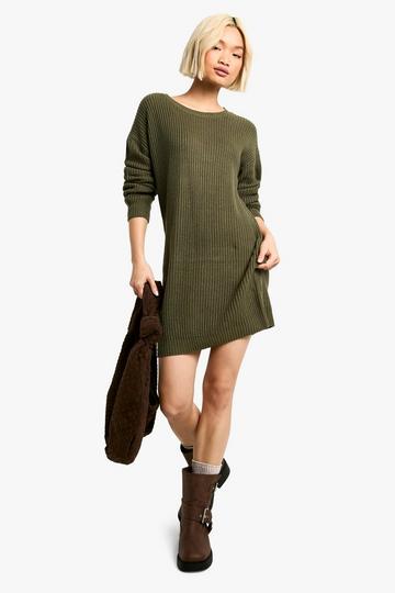 Basic Crew Neck Knitted Jumper Dress olive