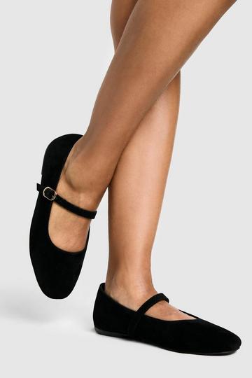 Wide Width Faux Suede Mary Jane Ballet Flats black