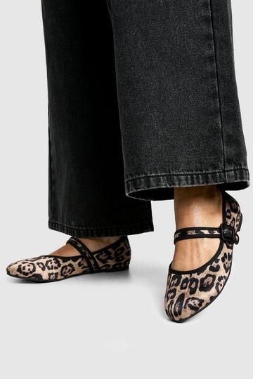 Wide Fit Leopard Round Toe Satin Ballet Flats leopard