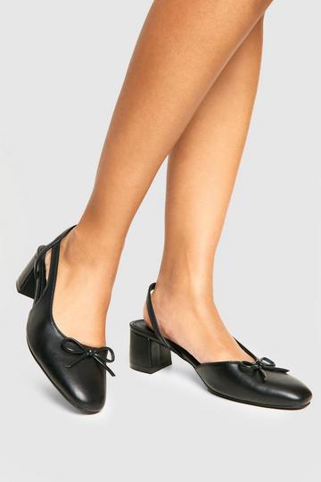 Black Wide Fit Low Block Heel Slingback Bow Ballets