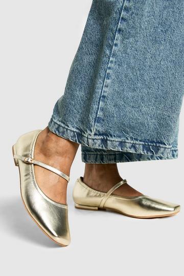 Brede Metallic Ballerina Schoenen gold