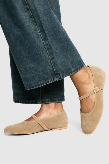 Faux Suede Mary Jane Ballet Flats beige