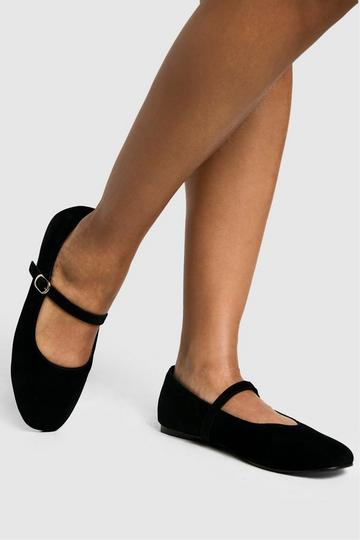 Faux Suede Mary Jane Ballet Flats black