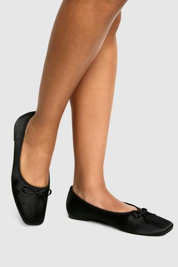 Square Toe Satin Ballet Flats black