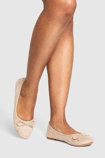 Faux Suede Bow Detail Ballet nude